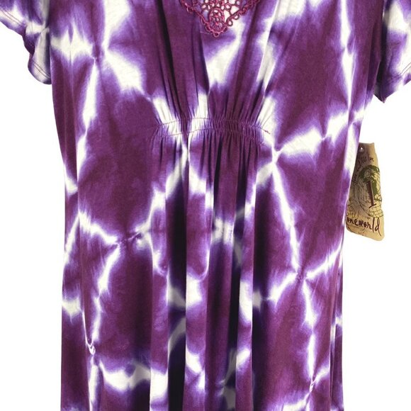 One‎ World Top Large Asymmetrical Multicolored Print Short Sleeve NWT TP-2026 - Picture 4 of 10